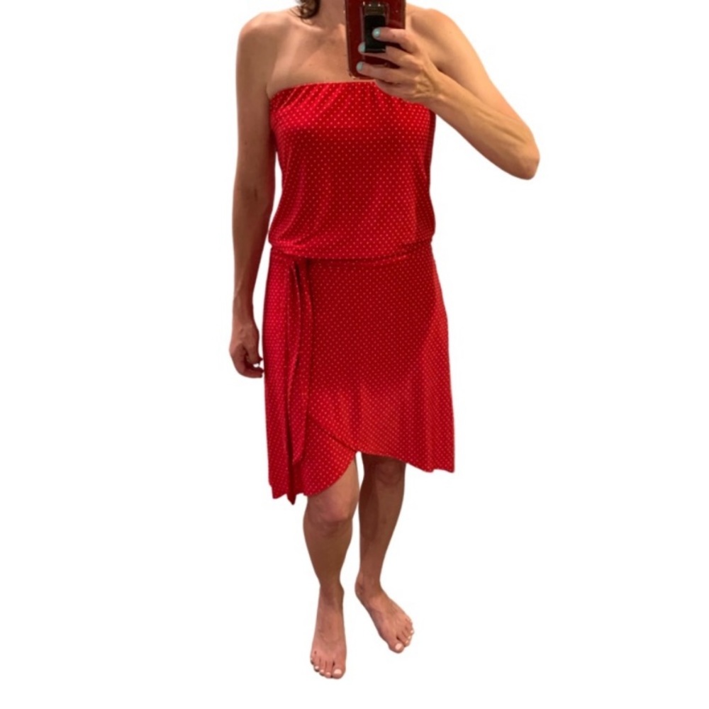 Veronica M Red Polka dot Strapless dress 
Size: XS